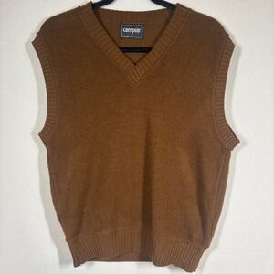 Vintage Campus Vest Med Brown Retro 80s Dark Academia Grandpacore Preppy Indie
